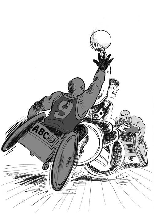 くるまいすラグビーのパネルがぞう